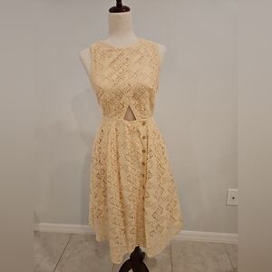 Pamela Love Cream Lace Midi Dress Cutout Button Front Sleeveless Size Small